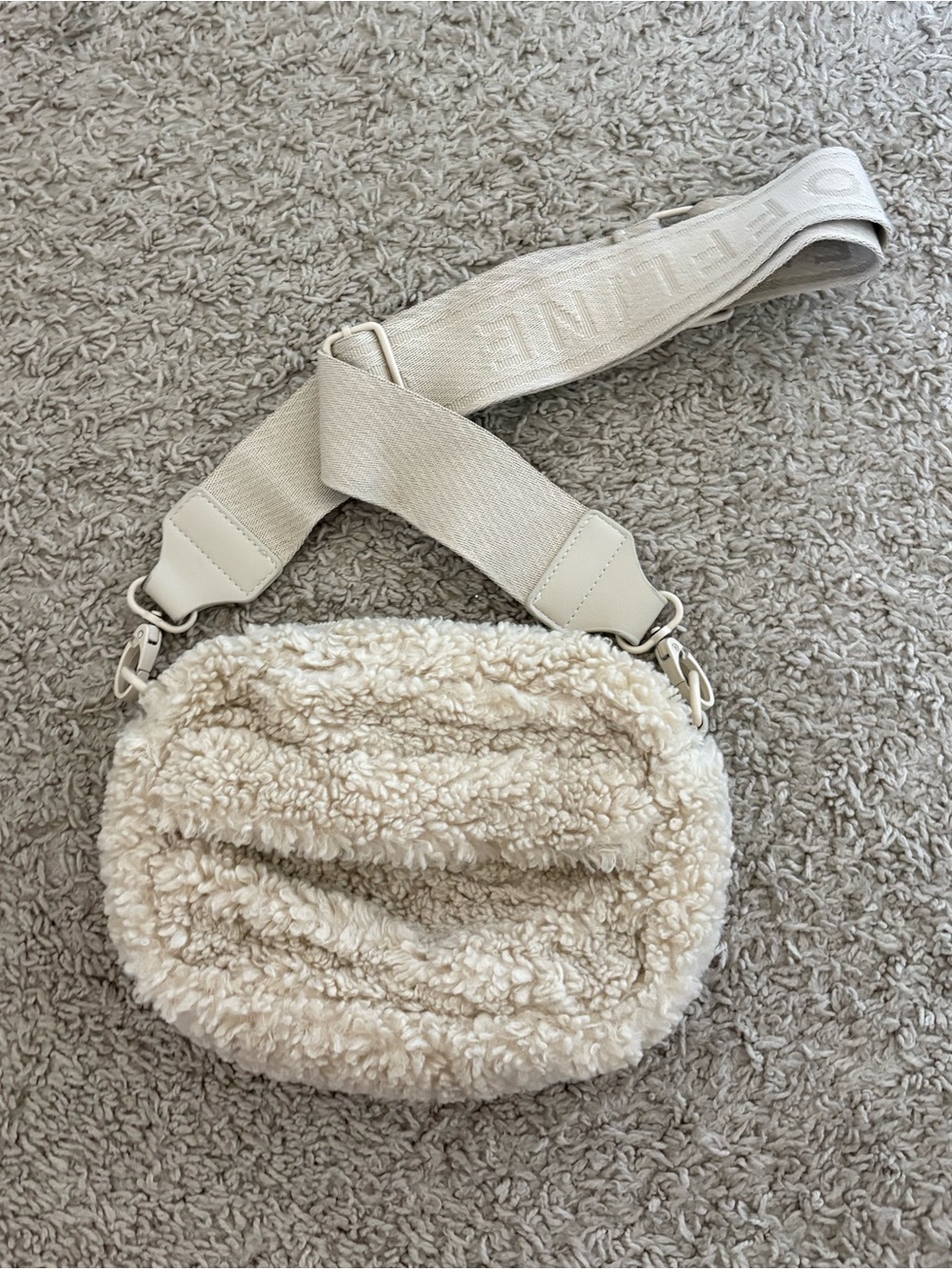 Cozy Cream Sherpa Crossbody Bag with Wide Adjustable Strap